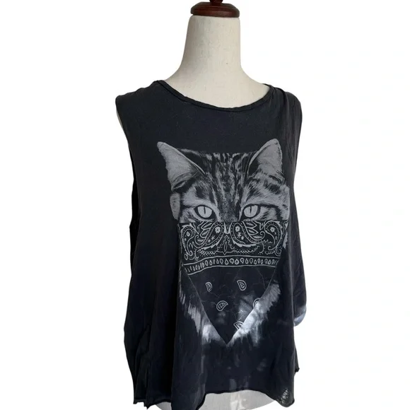 All Saints Nine Lives Black Cat Bandana Tank Top US 2 - Picture 1 of 5